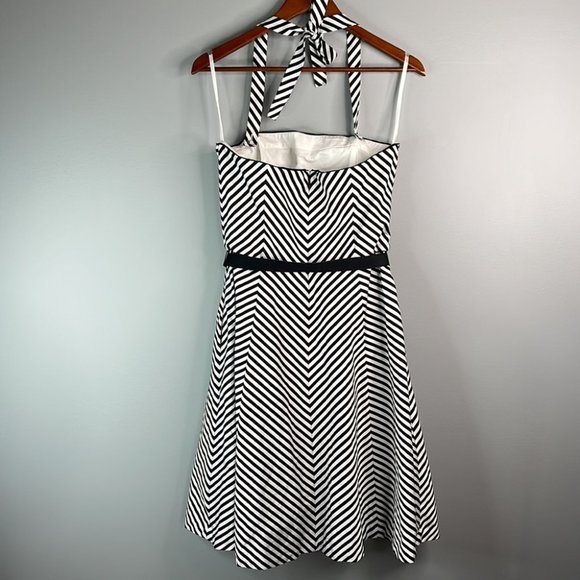 White House Black Market Strapless Halter Dress Black White Stripe Midi Size 10 - Picture 6 of 10